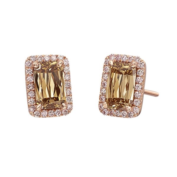 Ashoka cut diamond stud earrings haloed by micro pavé diamonds