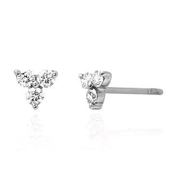 Round cut diamond stud earring trio set in 14K gold