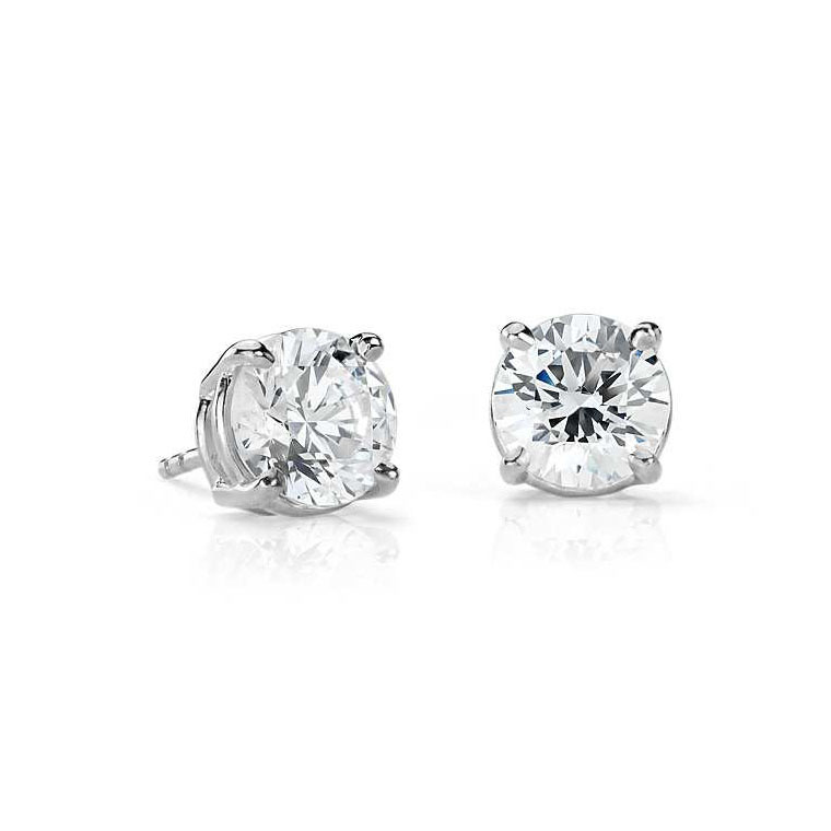 Round cut diamond stud earrings set in 14K white gold