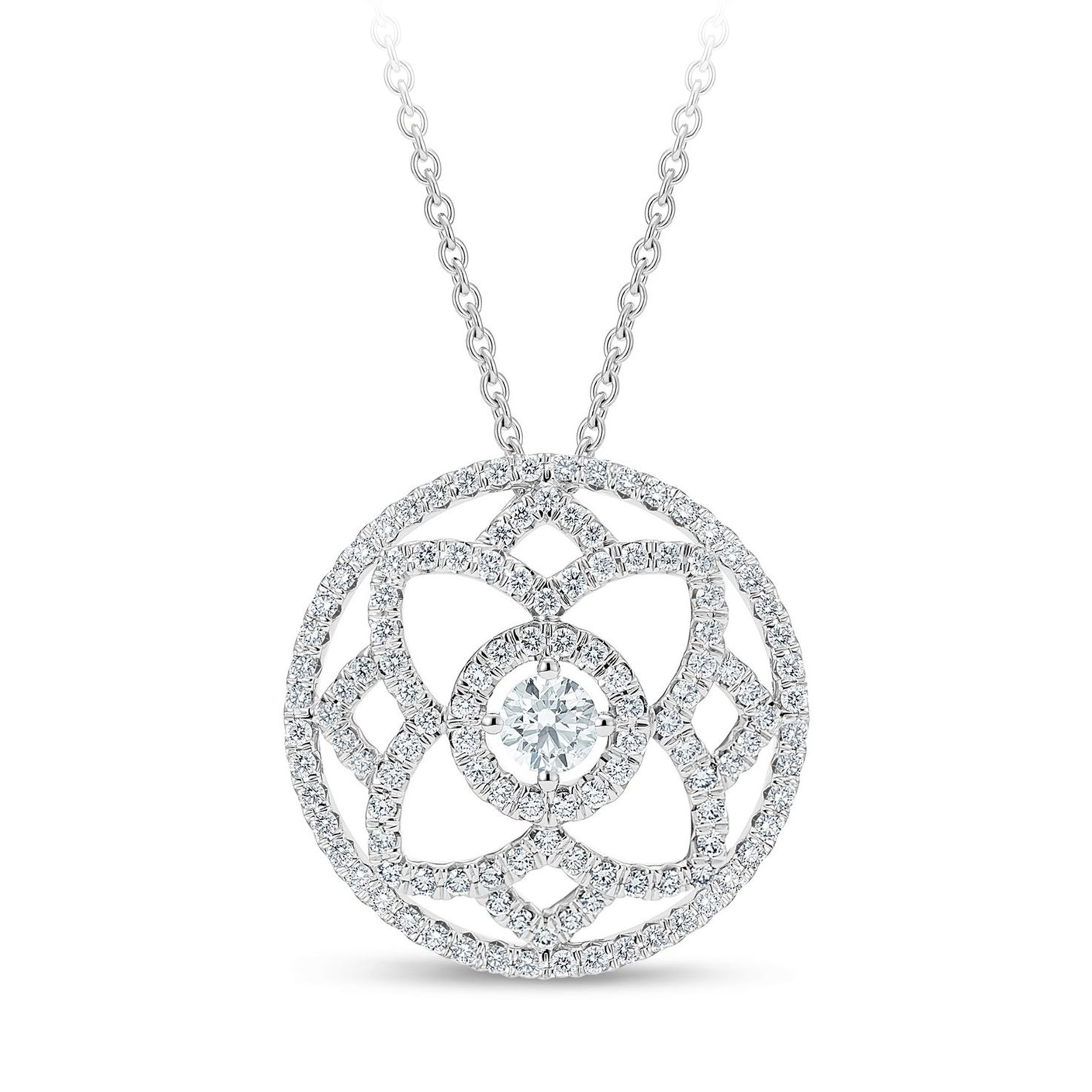 Enchanted Lotus Medal Pendant in White Gold 45cm