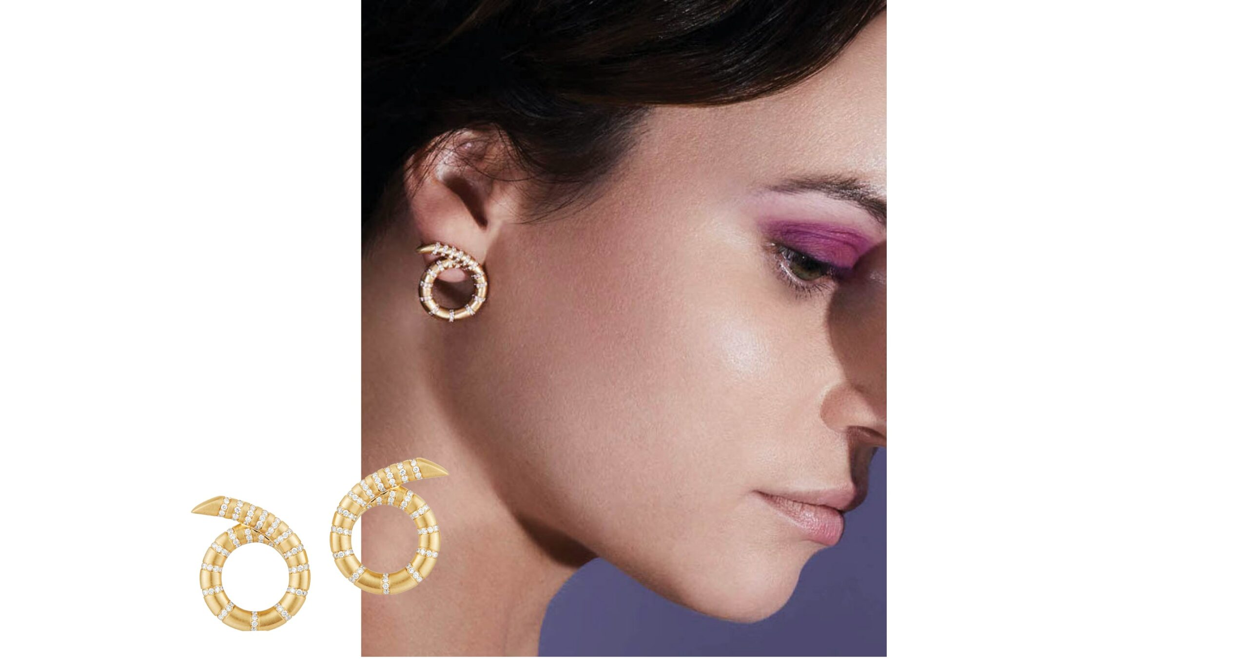 Aria Coil Earrings from Jemma Wynne that features chunky twisted gold hoop earrings design with spiraled diamond outlines