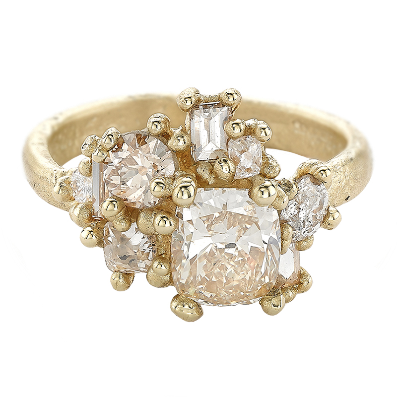 Champagne Diamond Sweeping Cluster Ring