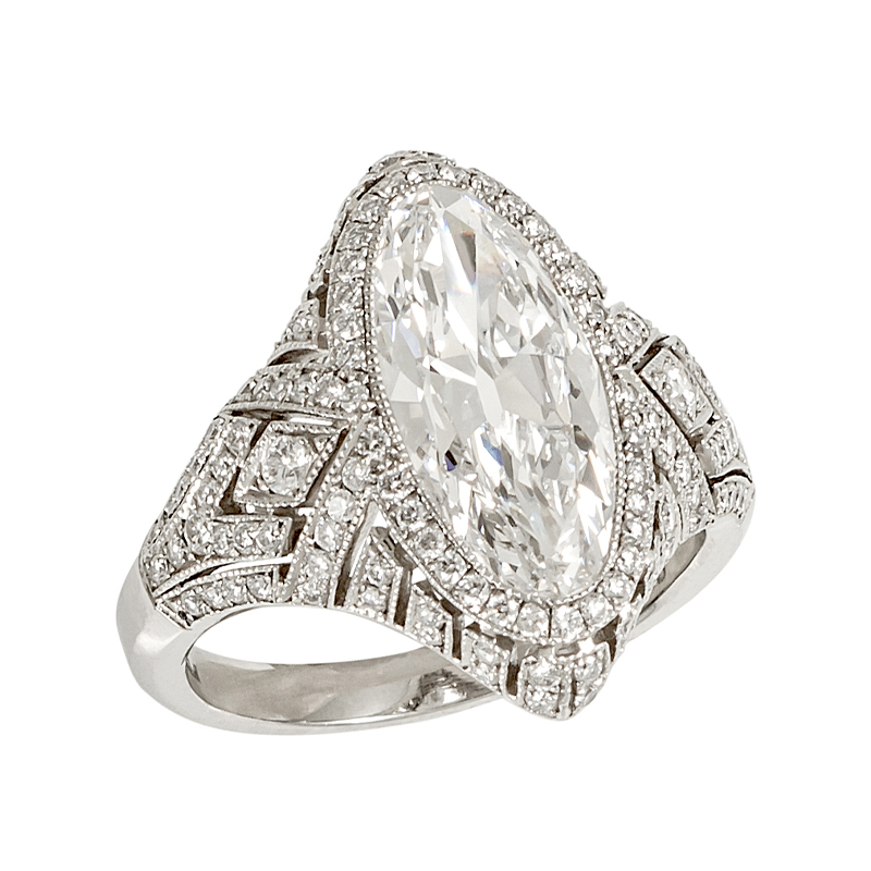 Stephen Russell Platinum & Navette Cut Diamond Ring