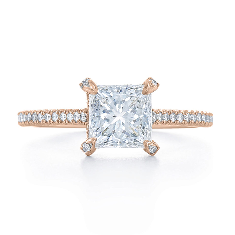 Princess Cut Diamond Engagement Ring with a Thin Pave Diamond Band