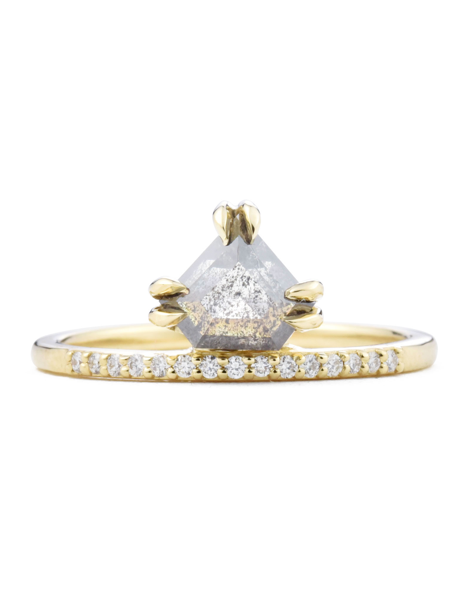 Valerie Madison Juno salt and pepper shield diamond ring,