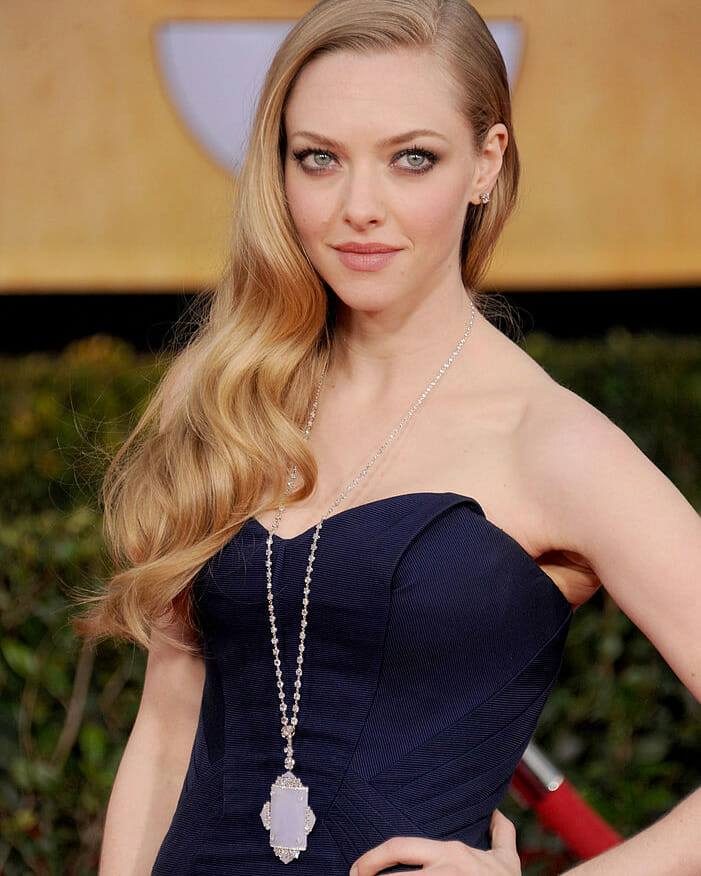 Actress Amanda Seyfried wearing diamonds at the SAG Awards.