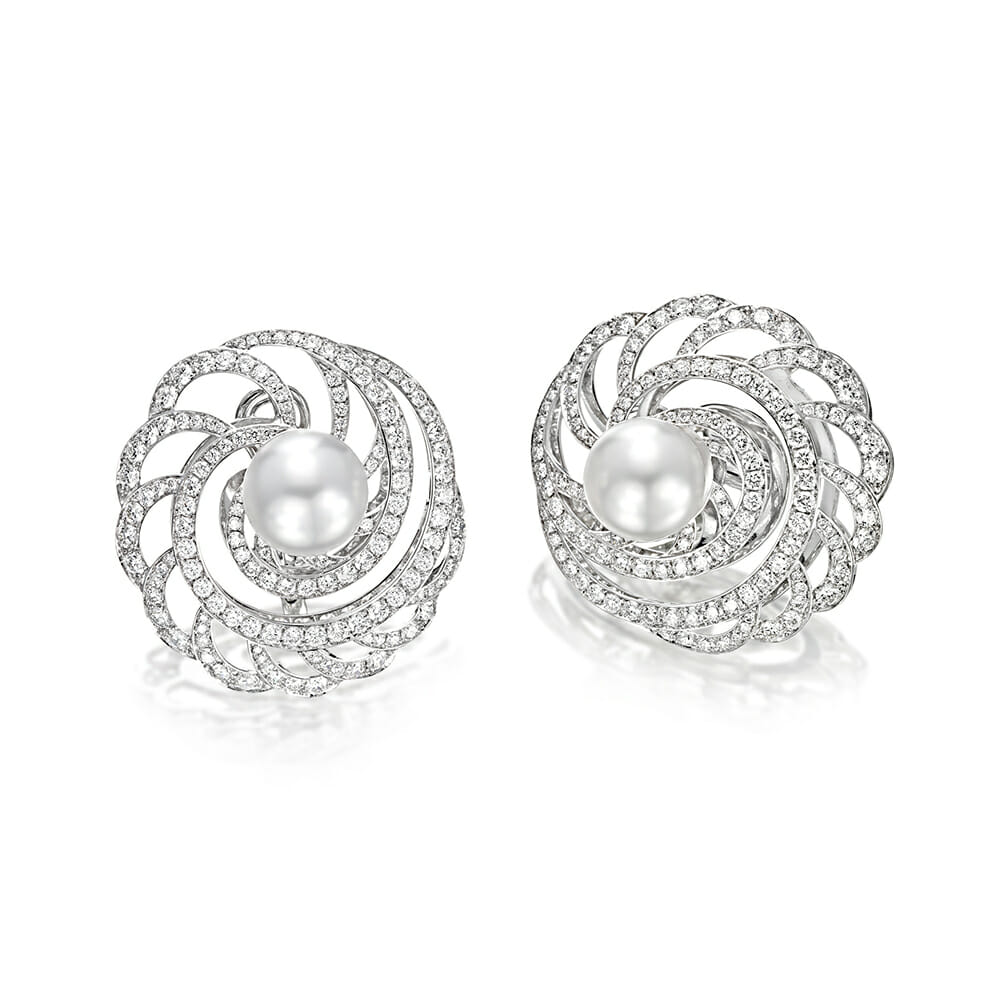 White Gold South Sea Pearl and Diamond Earrings