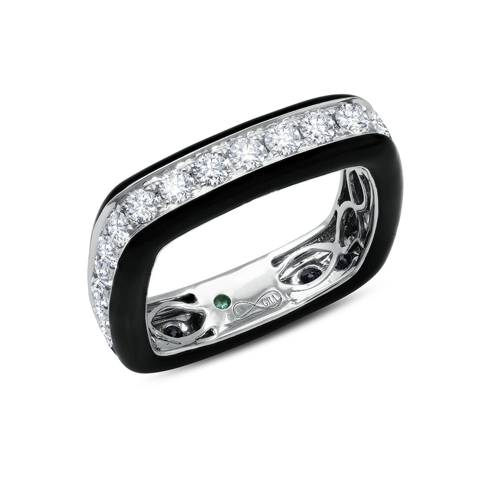 Diamond and Enamel Diamond Full Band Ring