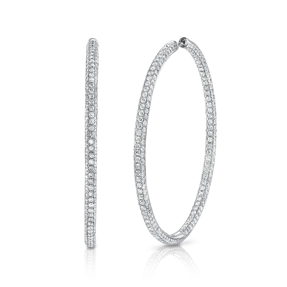 Three Row Diamond Large Hoop Earrings 