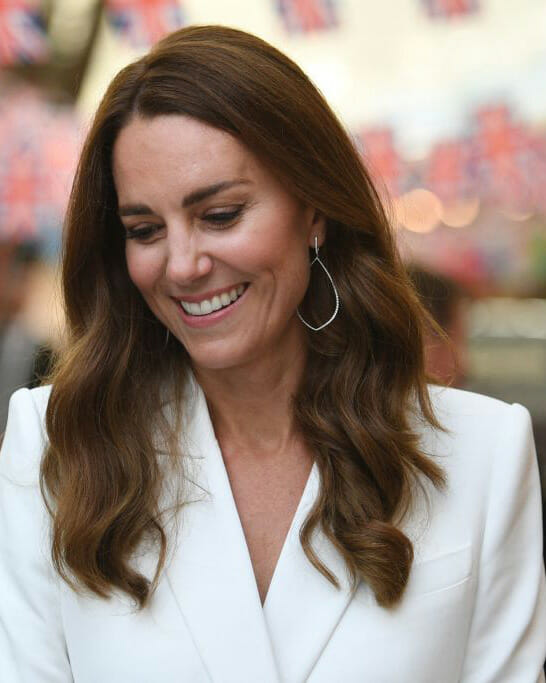 Kate Middleton diamond jewelry look with white outfit