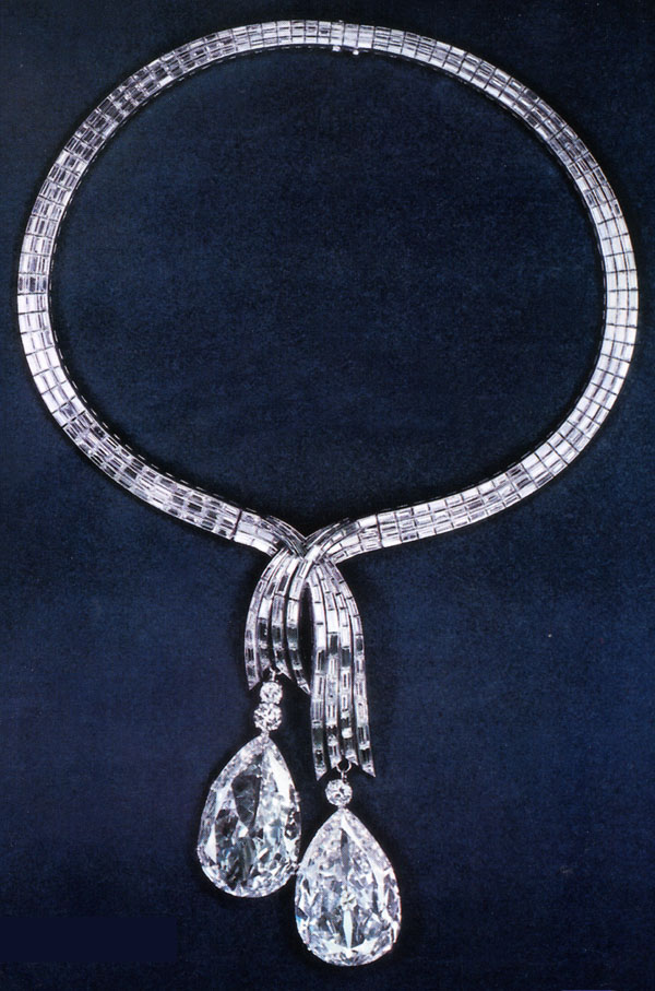 The Indore Pear diamonds set in a baguette diamond necklace by Harry Winston